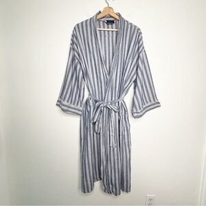 Vintage Christian Dior Monsieur Blue White Striped Cotton Robe Loungewear OS EUC
